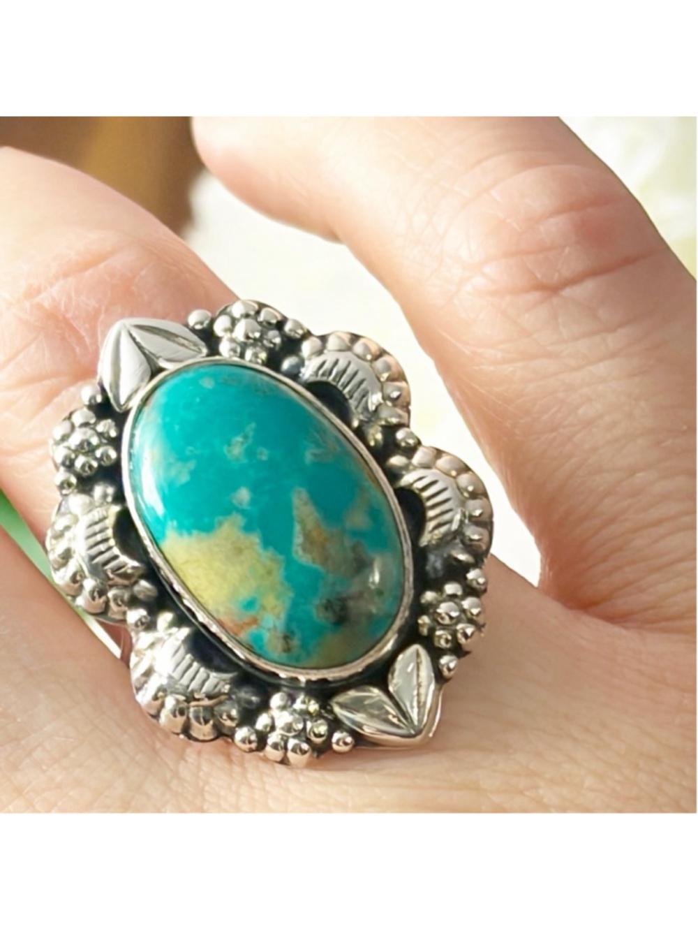 Sonoran Gold Turquoise Navajo Style Ring Size 8 1/4 8.5 Pure Sterling Silver 925 - Picture 5 of 13